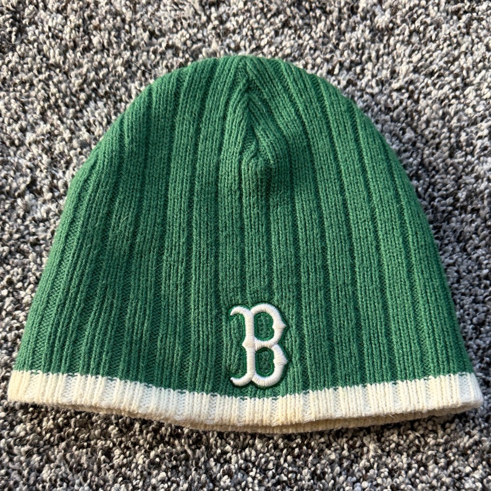 Adult  Green Knit Beanie with Embroidered Letter